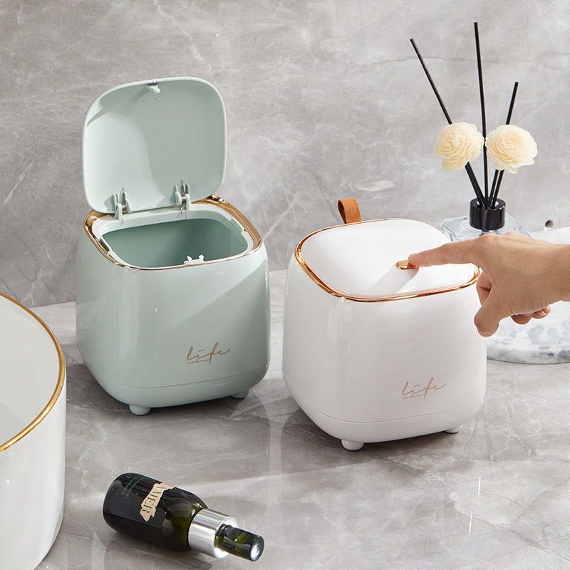 Mini Pressing Desktop Trash Can Light Luxury Double Layer Wastebasket with Bomb Cover Small Coffee Table Trash Bin for Home or Office