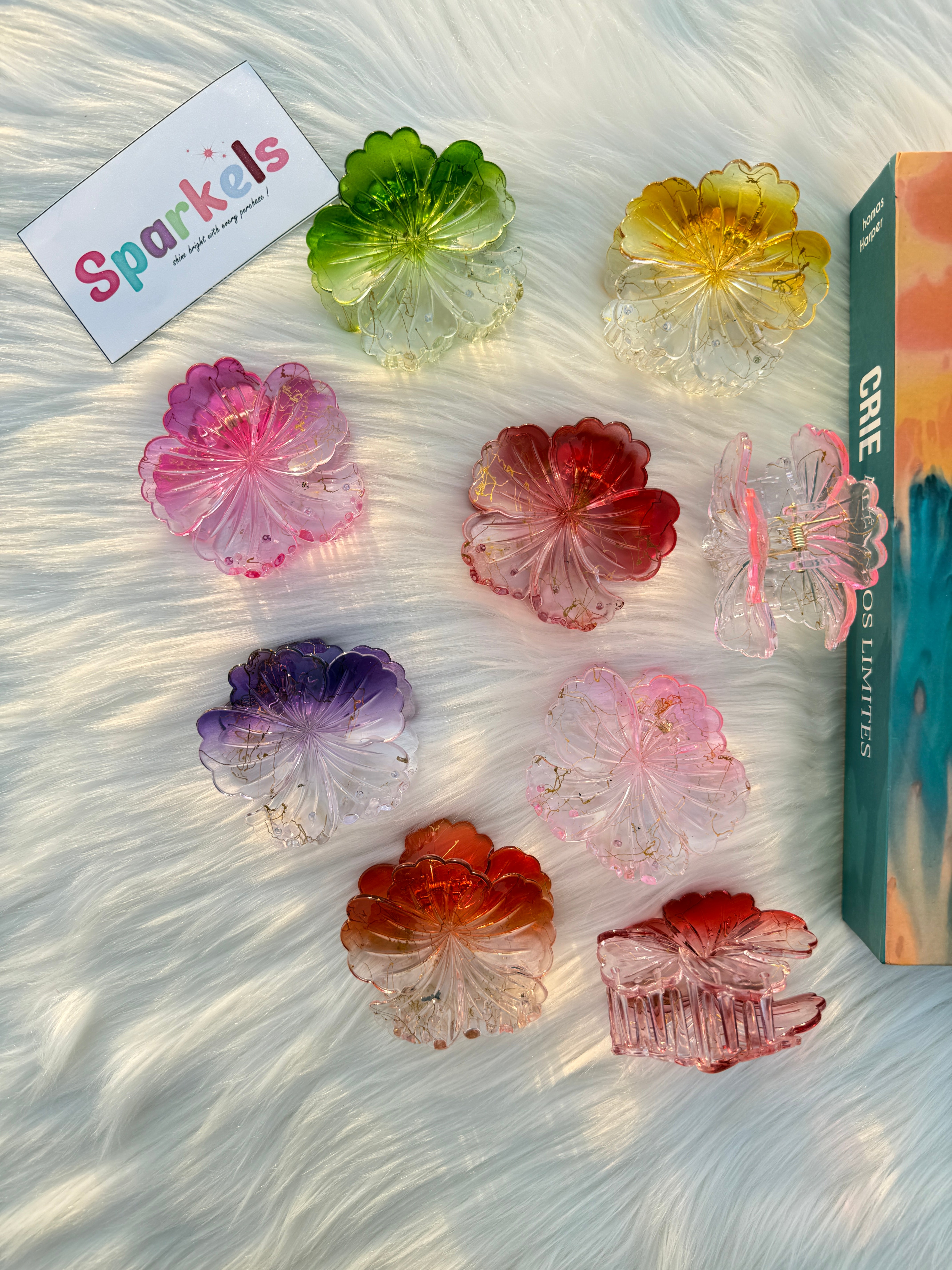 Pack of 6 Sparkling Crystal Flower Claw Catchers