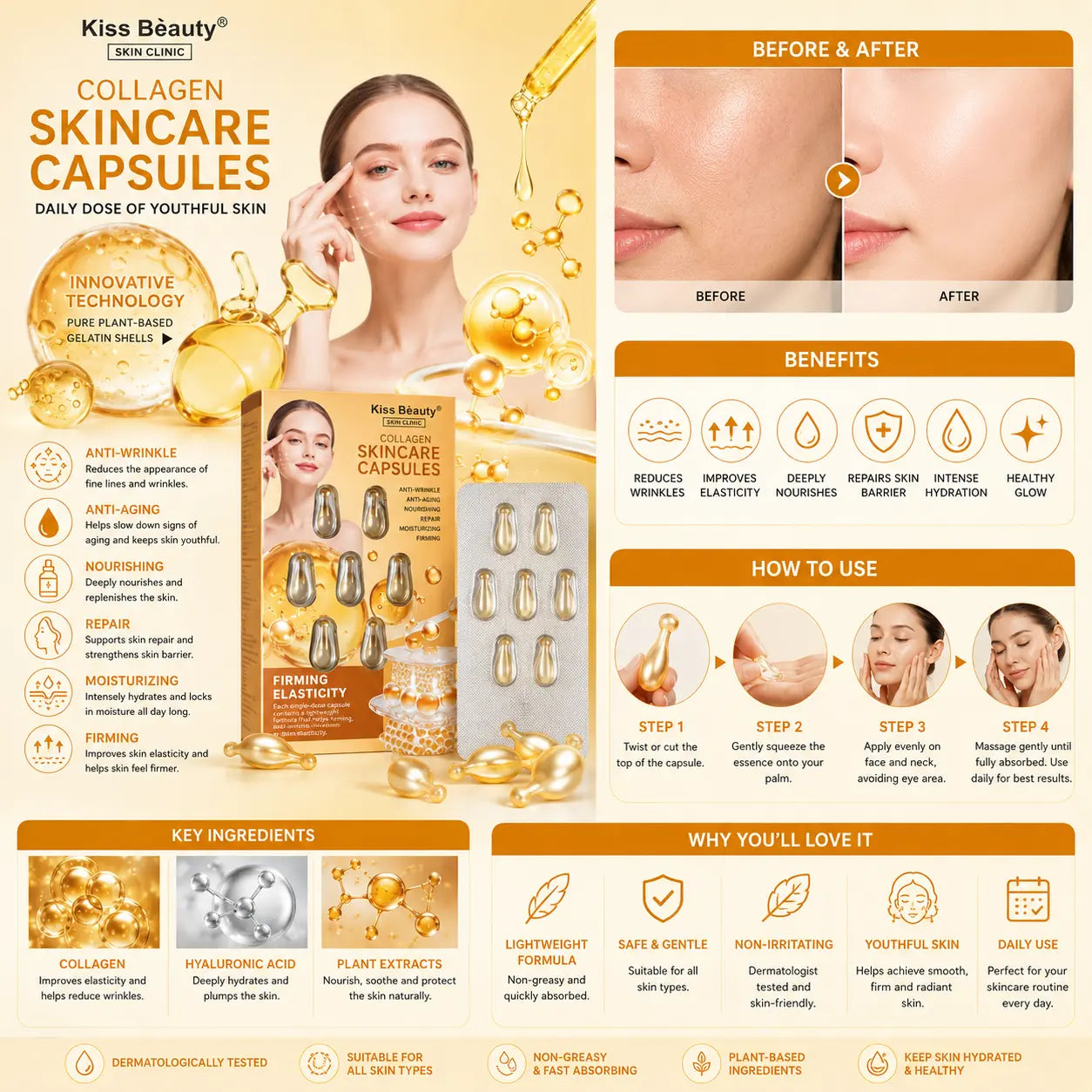 Collagen Skincare Capsules Firming & Moisturizing Facial Serum