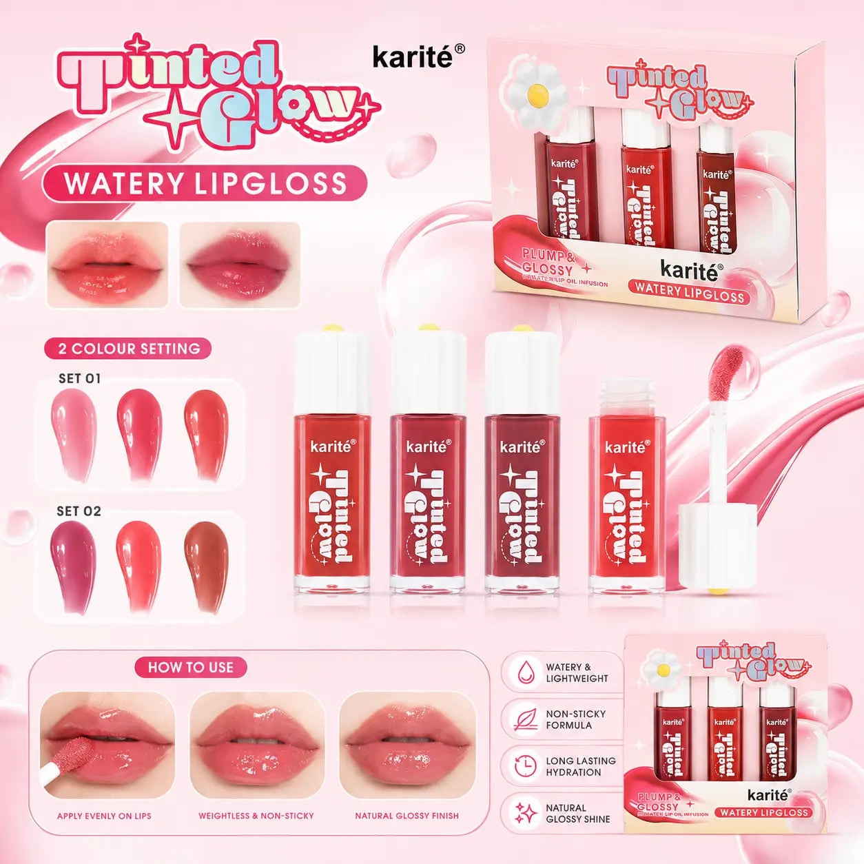 Tinted Glow Watery Lip Gloss 3 Piece Set