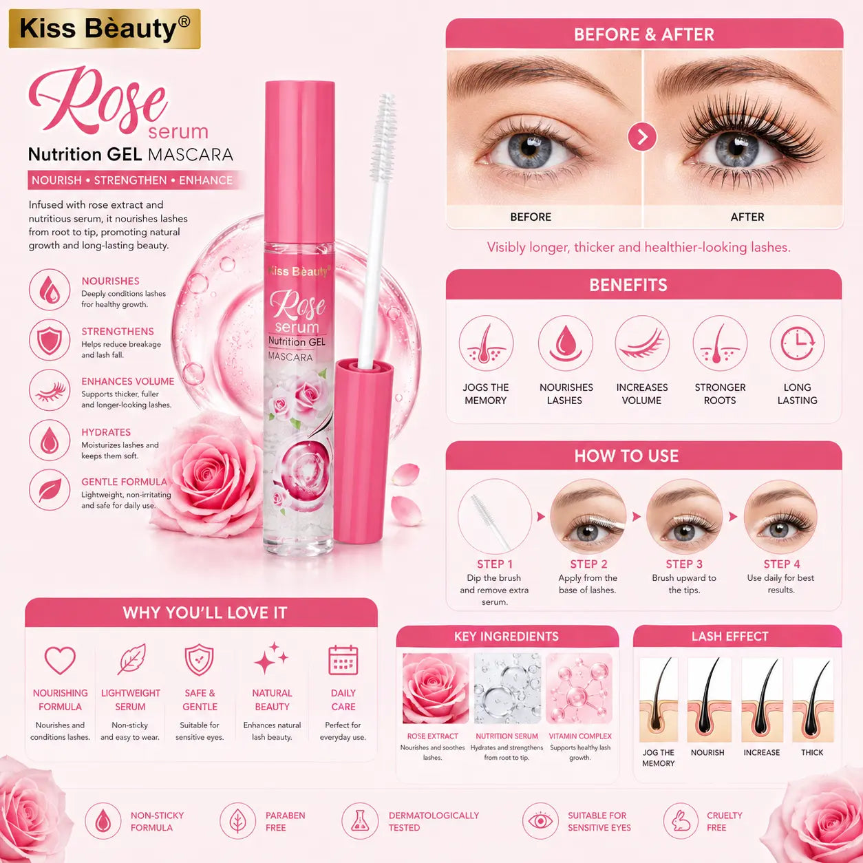 Rose Serum Nutrition Gel Mascara Clear Lash Care