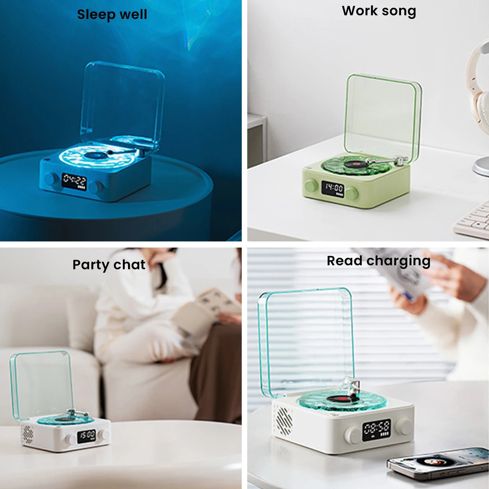 Waves Vinyl Player Bluetooth Speaker with White Noise Retro Turntable Speaker Sleep Aid Vitrola Shaped Speaker with RGB Light