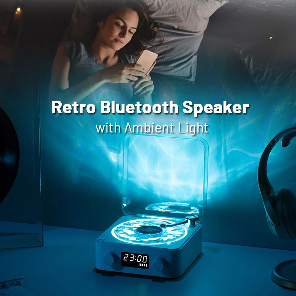 Waves Vinyl Player Bluetooth Speaker with White Noise Retro Turntable Speaker Sleep Aid Vitrola Shaped Speaker with RGB Light