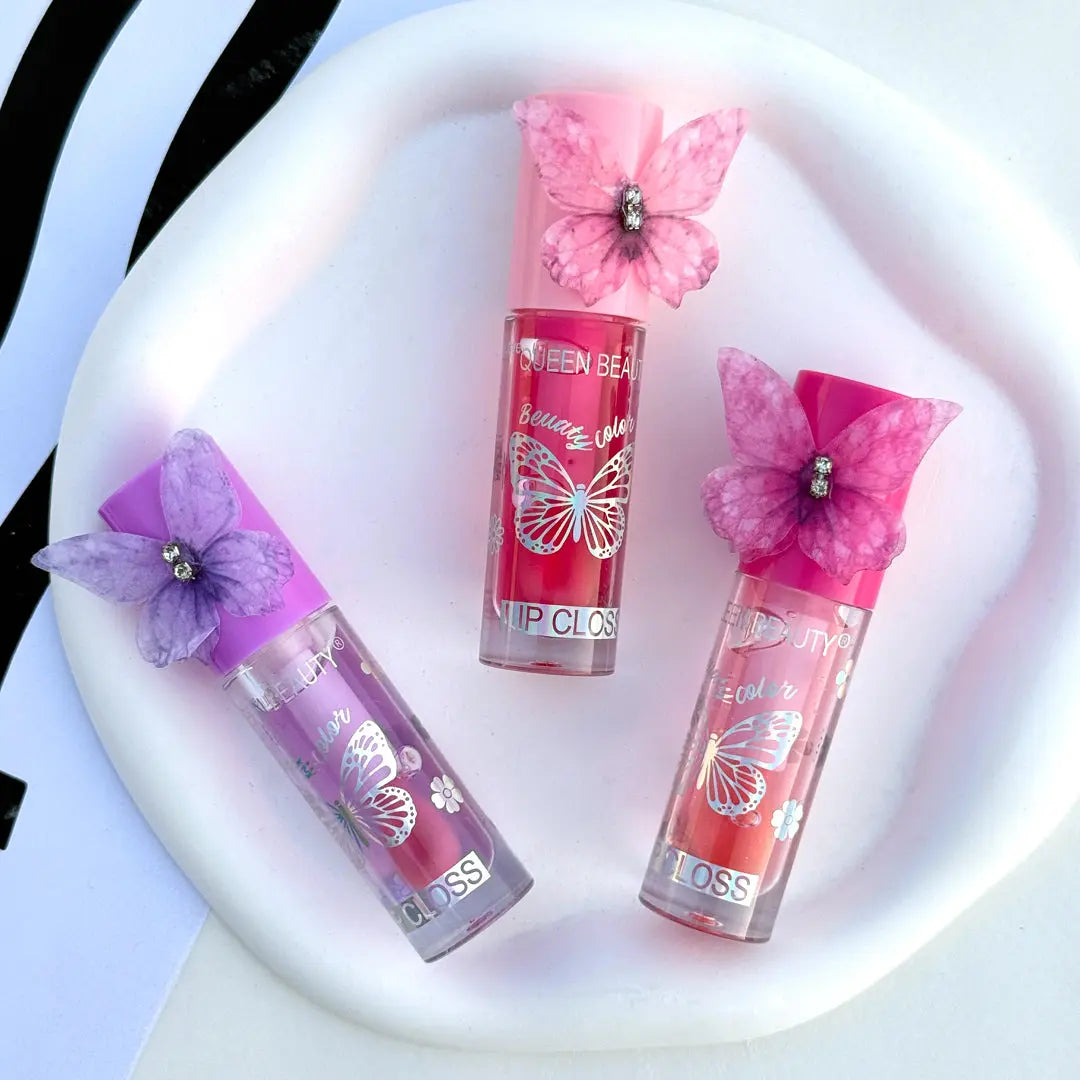 Butterfly Flower Lip Gloss Moisturizing Glossy Lip Tint with Elegant Floral Cap