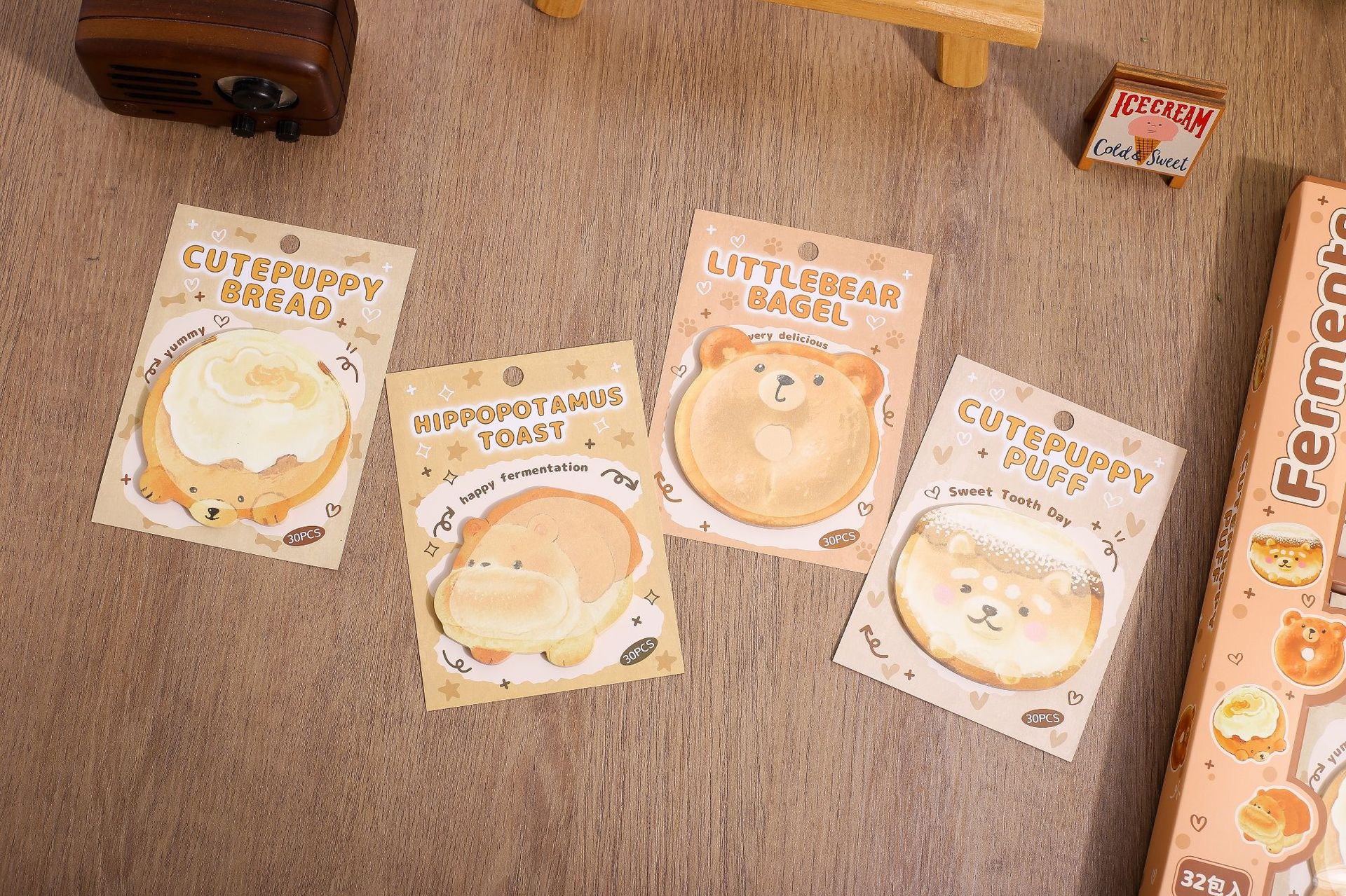 Kawaii Animal Bread Sticky Notes  Puppy, Bear & Hippo Memo Pads