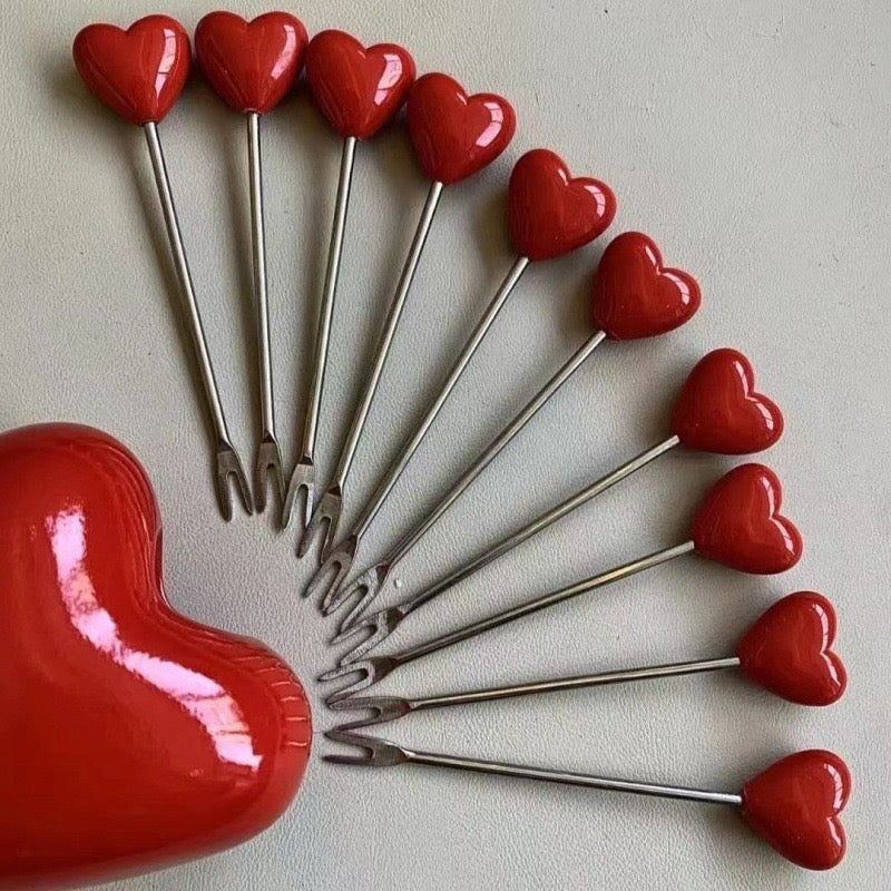 Heart Shaped Stainless Steel Fruit Fork Set Cute Dessert & Cake Utensils for Kids & Home Use Creative Mini Forks for Parties