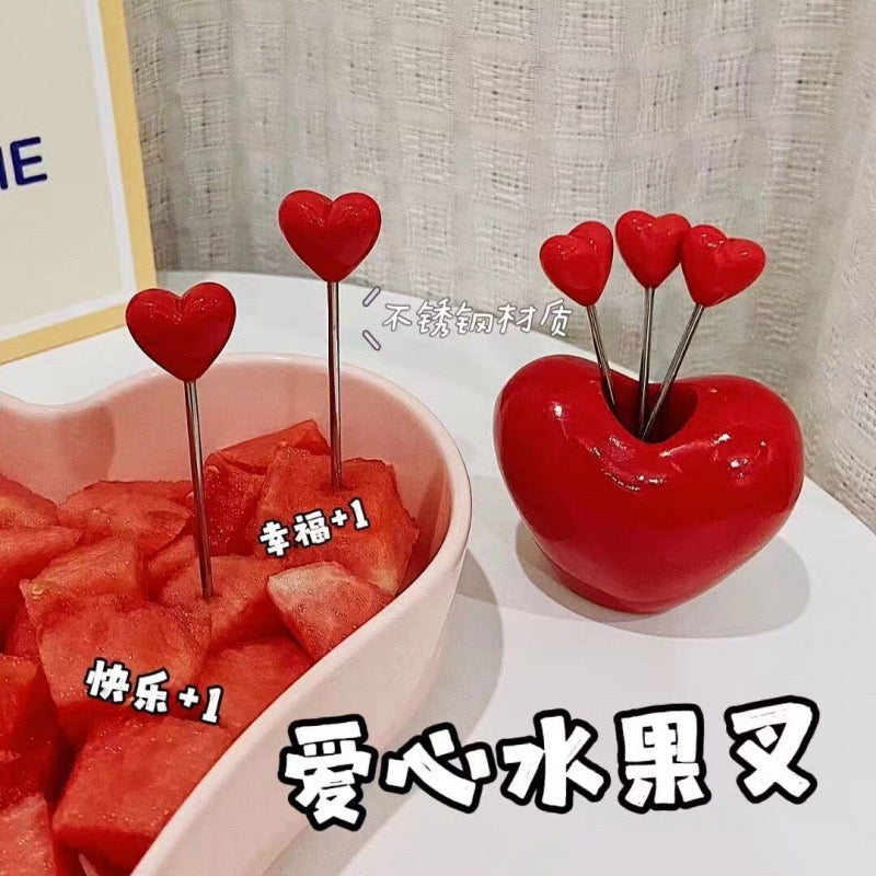 Heart Shaped Stainless Steel Fruit Fork Set Cute Dessert & Cake Utensils for Kids & Home Use Creative Mini Forks for Parties