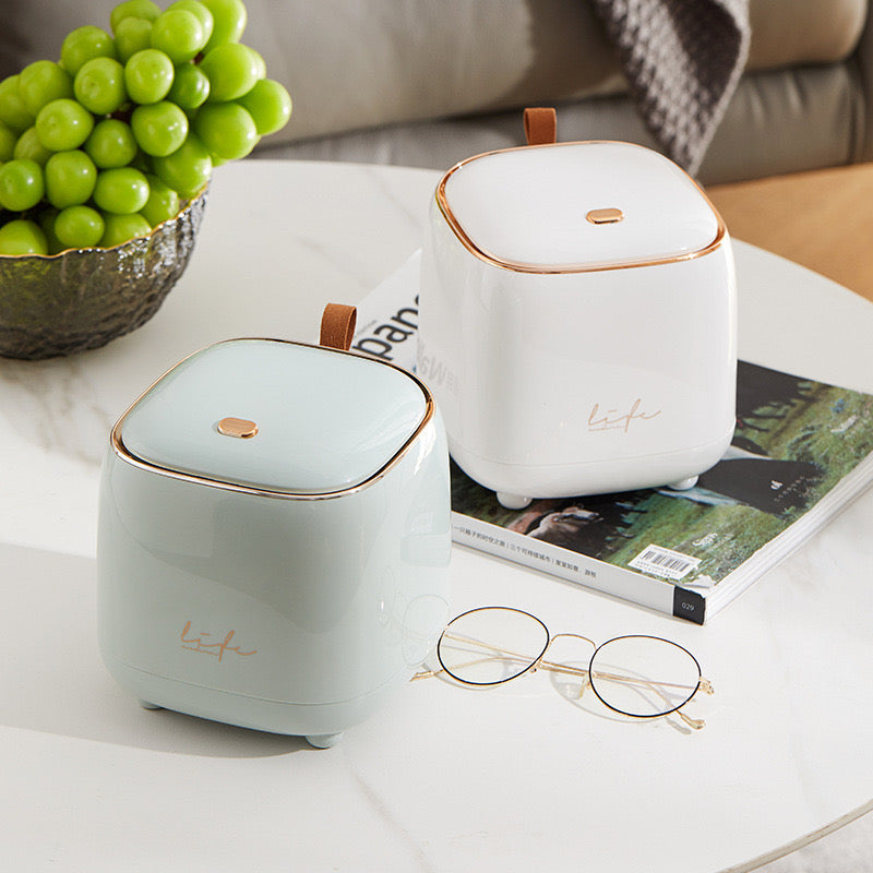 Mini Pressing Desktop Trash Can Light Luxury Double Layer Wastebasket with Bomb Cover Small Coffee Table Trash Bin for Home or Office