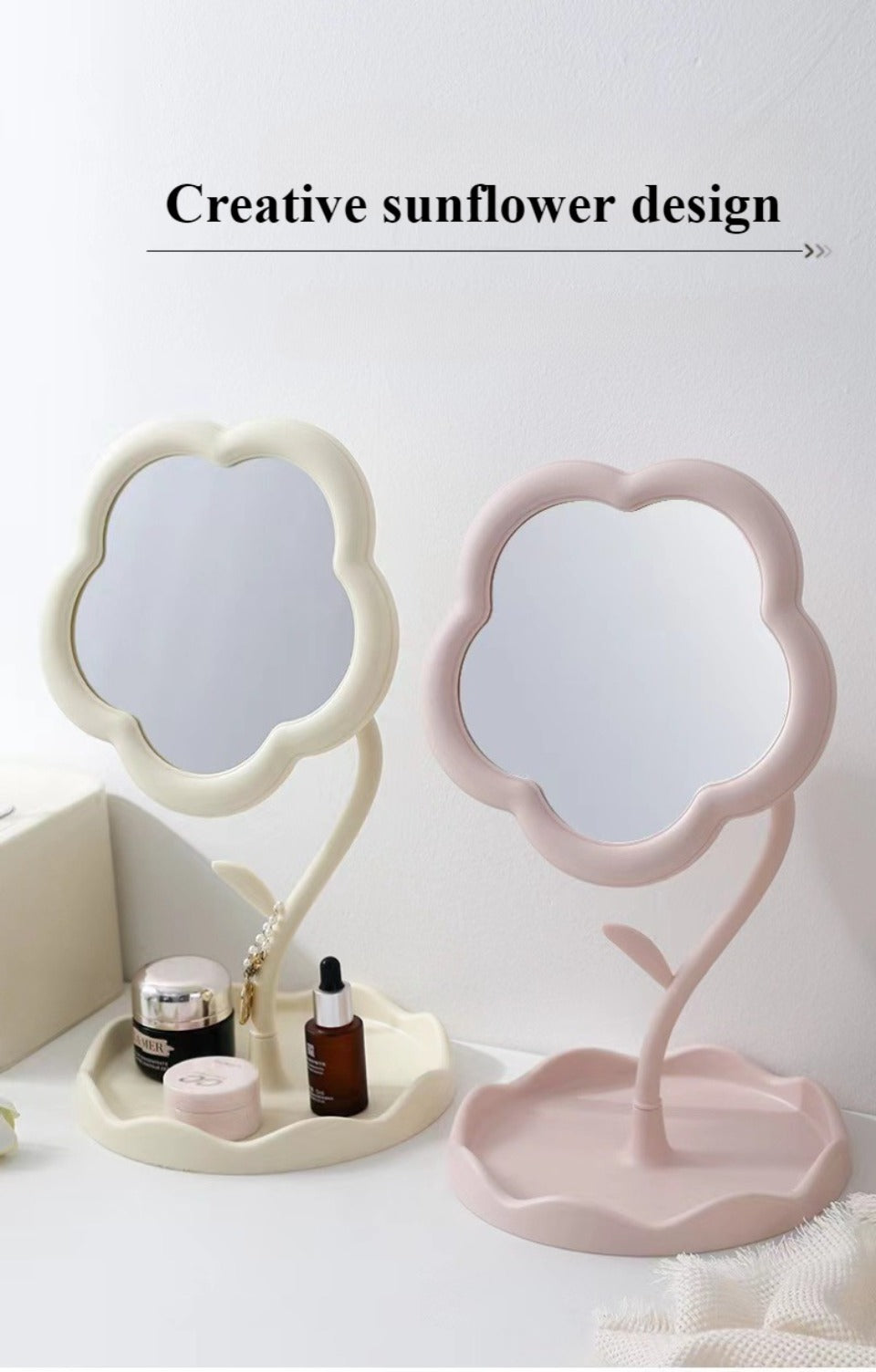 Cute Sunflower Mirror With Stand Tray