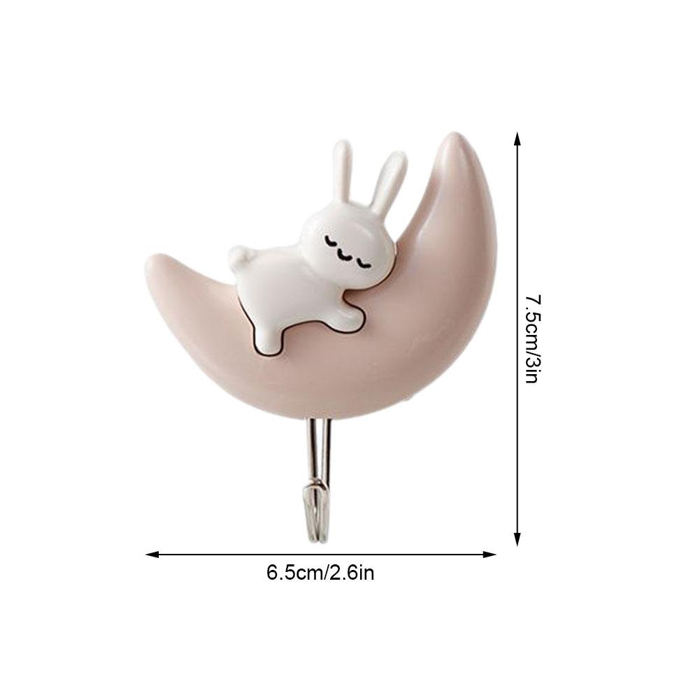 2pcs Self Adhesive Cute Half Moon Kitty Key Hanging Hook