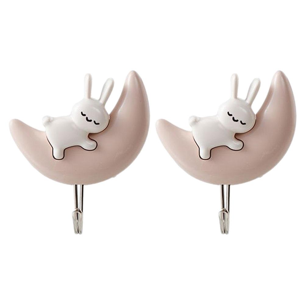 2pcs Self Adhesive Cute Half Moon Kitty Key Hanging Hook