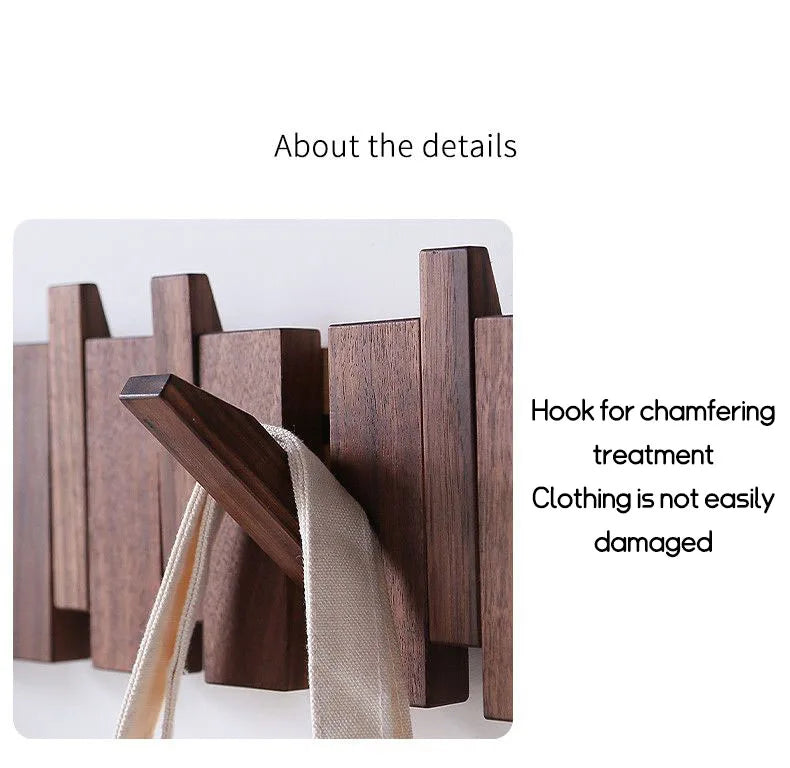 Wall Mounted Black Walnut Coat Rack Creative Hanging Hat Key Bags Holder Doorway Entrance Cloak Rack Home Decor Furniture