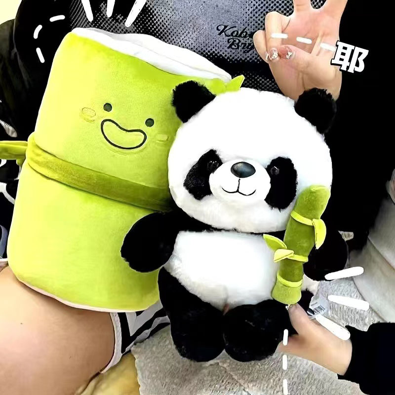 25CM Holding Bamboo Tube Panda Plush Stuffed Toy