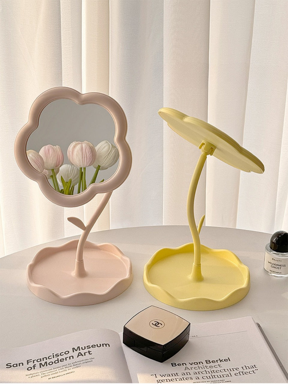 Cute Sunflower Mirror With Stand Tray