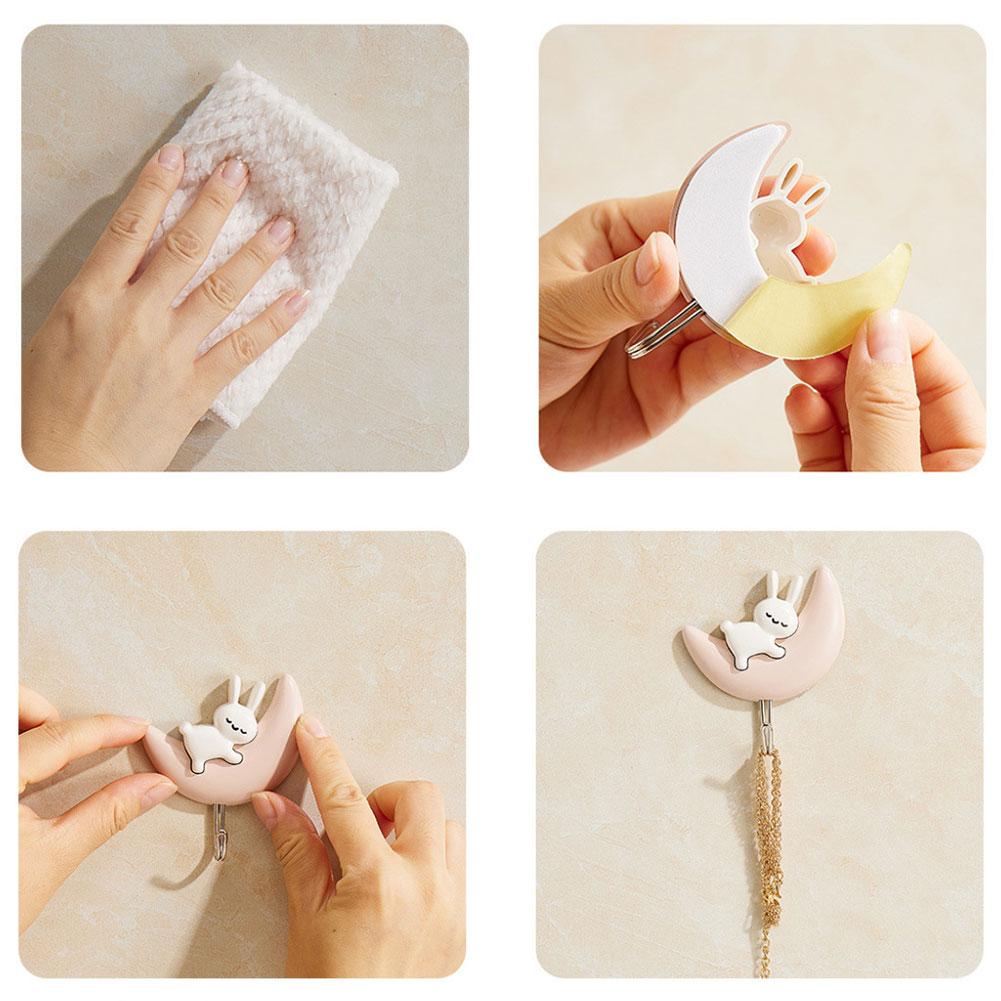 2pcs Self Adhesive Cute Half Moon Kitty Key Hanging Hook