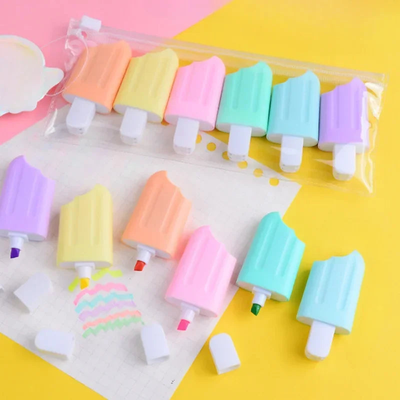 6Pcs Cute Kawaii Ice Cream Highlighters