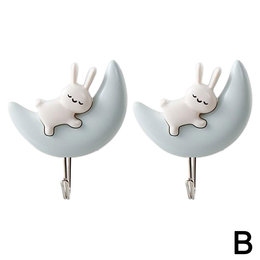 2pcs Self Adhesive Cute Half Moon Kitty Key Hanging Hook