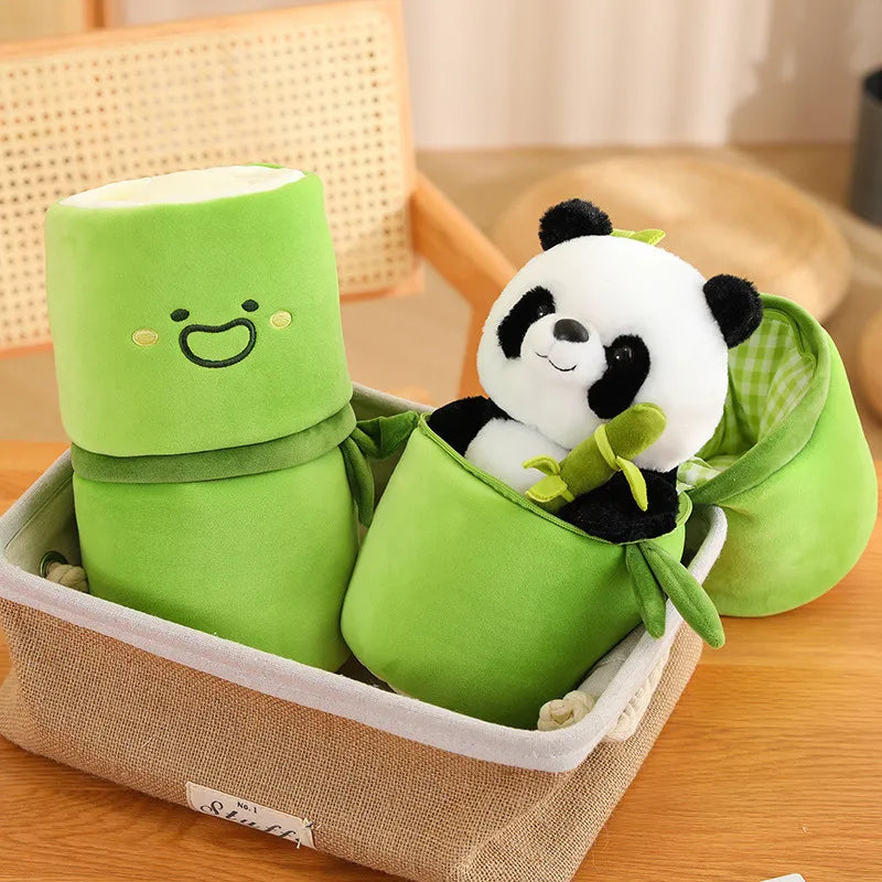 25CM Holding Bamboo Tube Panda Plush Stuffed Toy