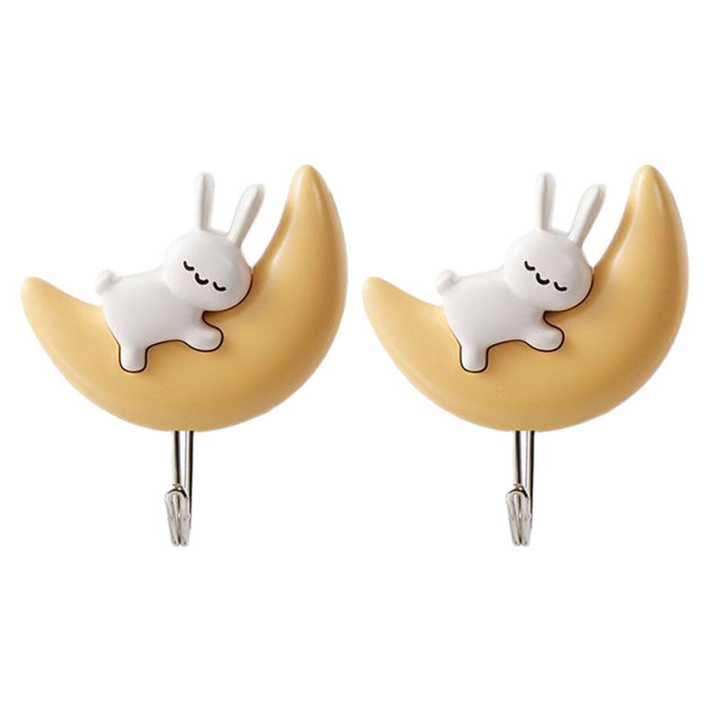 2pcs Self Adhesive Cute Half Moon Kitty Key Hanging Hook