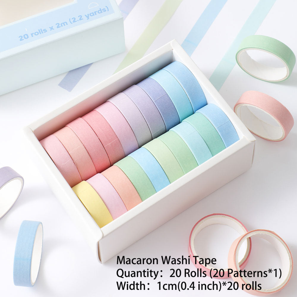 20 rolls Washi Tape Set Simple Thin Masking Tape For DIY Arts Crafts Gift Wrapping Journaling Scrapbooking Labeling Coding Deco