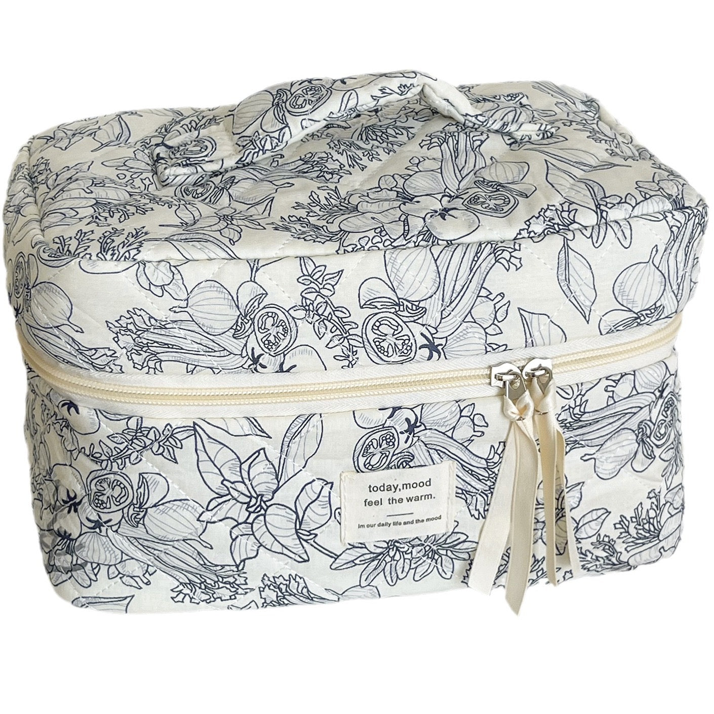 Elegant Floral Cotton Makeup Bag Large Capacity Travel Cosmetic Organizer for Women