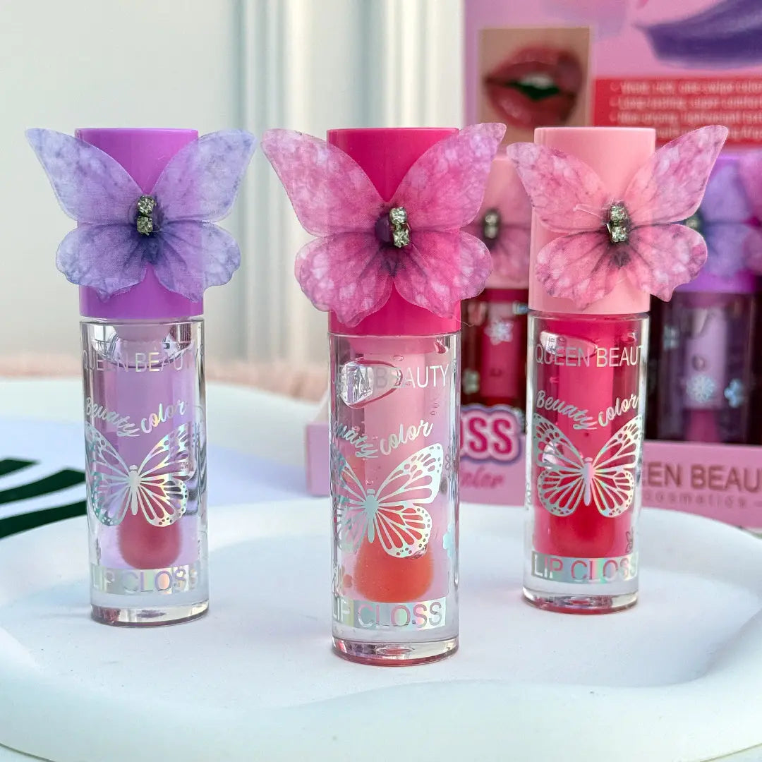 Butterfly Flower Lip Gloss Moisturizing Glossy Lip Tint with Elegant Floral Cap