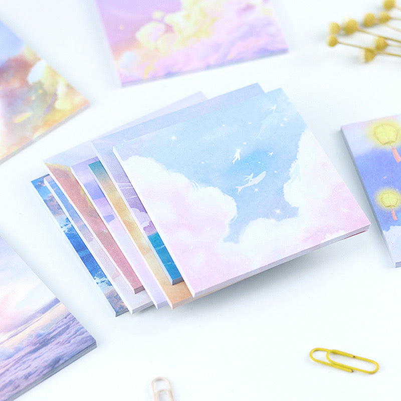 Aesthetic Pastel Rainbow Sticky Note Pad 8x8cm Oil Painting Style Memo Notes