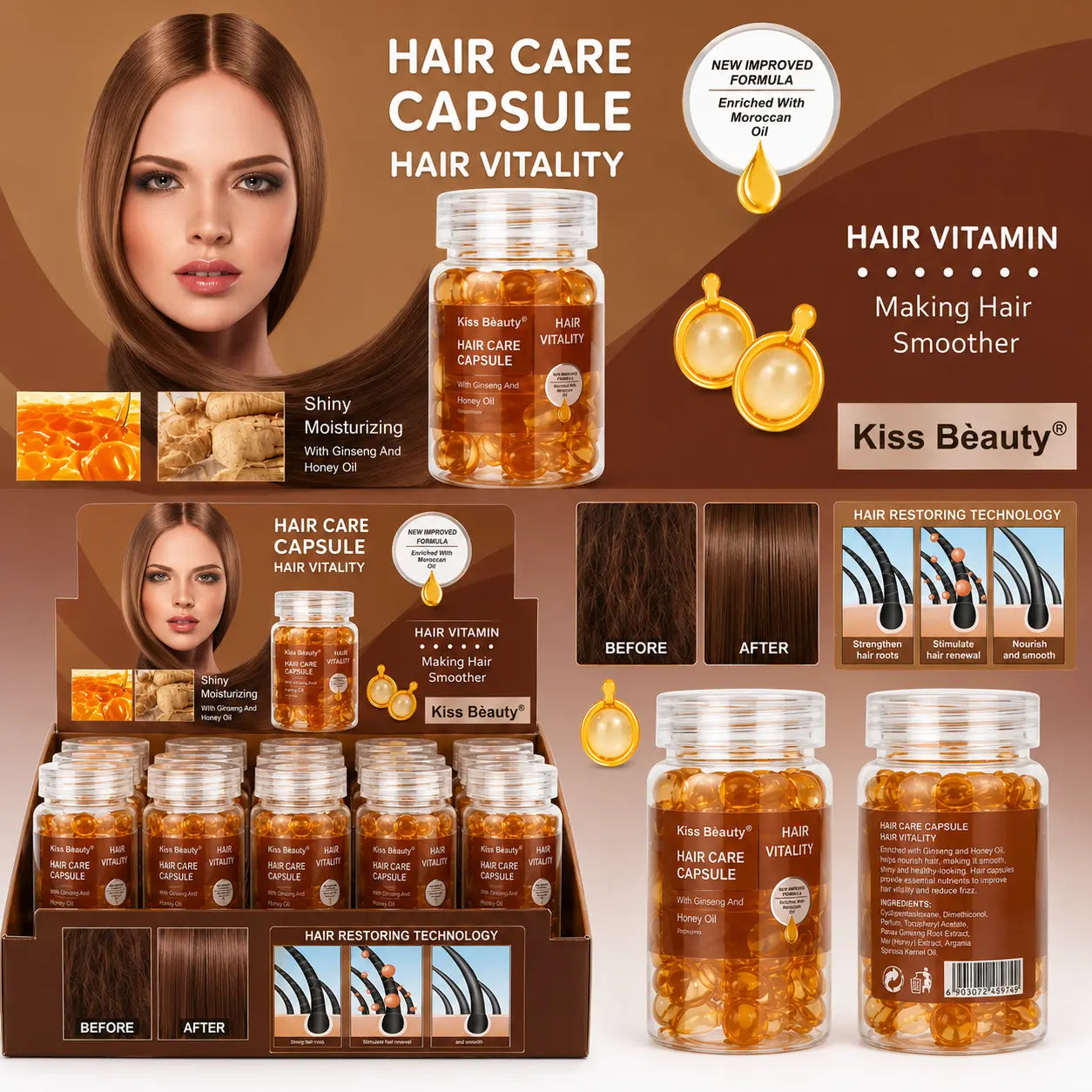 Hair Care Vitamin Capsules with Ginseng & Honey Oil
