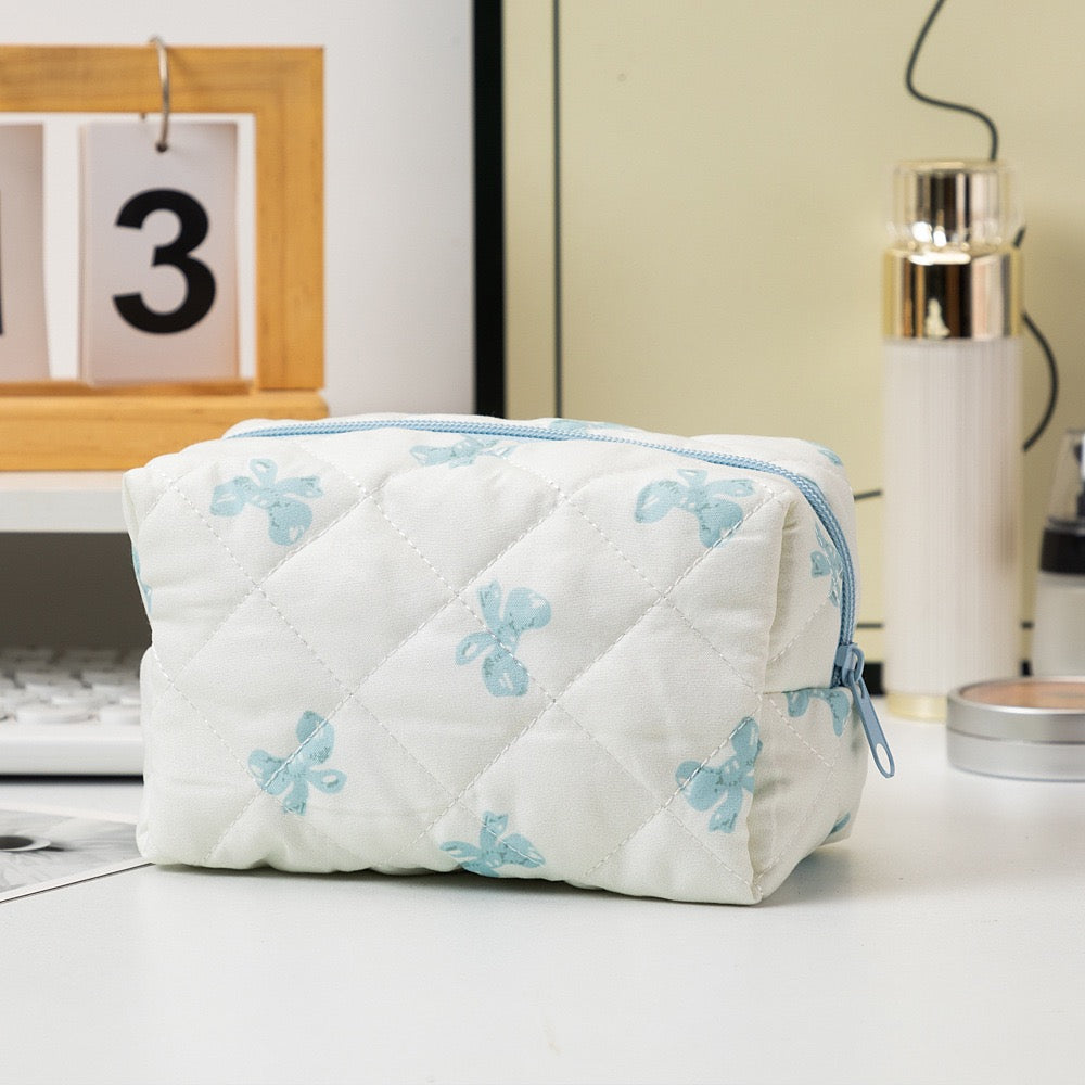 Korean Luxury Pink Bow Cosmetic Bag Soft Travel Makeup Case with Zipper Closure Fashion Beauty Organizer