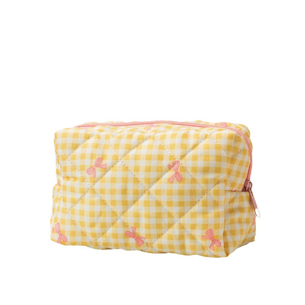 Korean Luxury Pink Bow Cosmetic Bag Soft Travel Makeup Case with Zipper Closure Fashion Beauty Organizer
