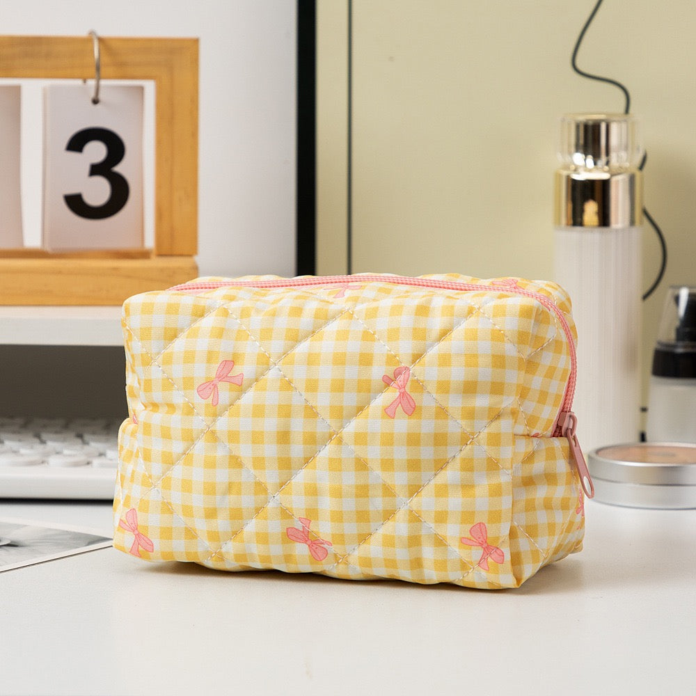 Korean Luxury Pink Bow Cosmetic Bag Soft Travel Makeup Case with Zipper Closure Fashion Beauty Organizer