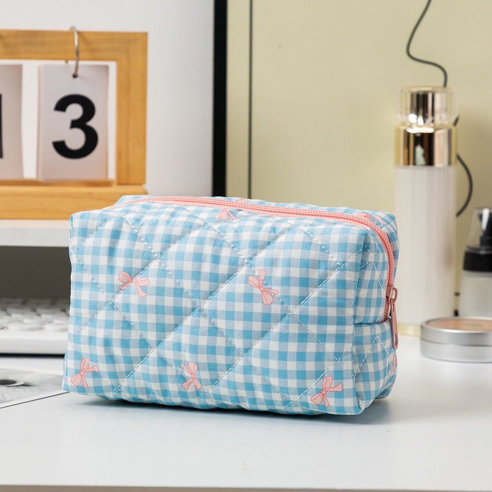 Korean Luxury Pink Bow Cosmetic Bag Soft Travel Makeup Case with Zipper Closure Fashion Beauty Organizer