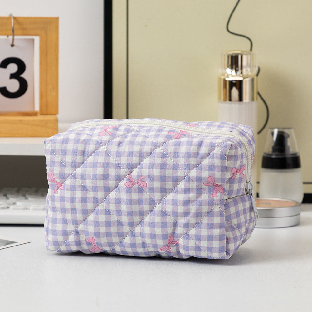Korean Luxury Pink Bow Cosmetic Bag Soft Travel Makeup Case with Zipper Closure Fashion Beauty Organizer