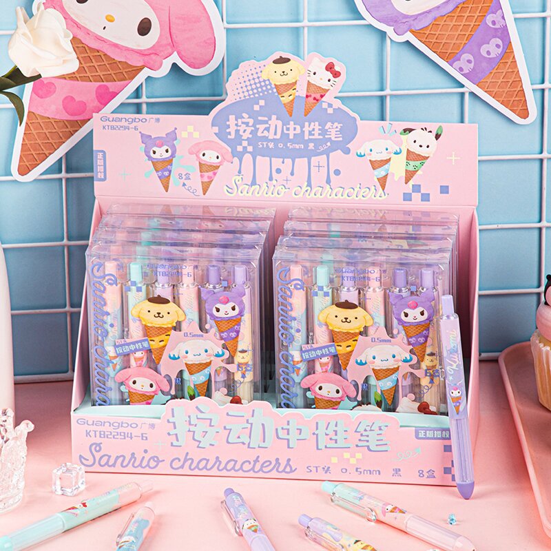 Pack Of 6 Ice-Cream Gel Pen 0.5mm Black Ink Click Pen