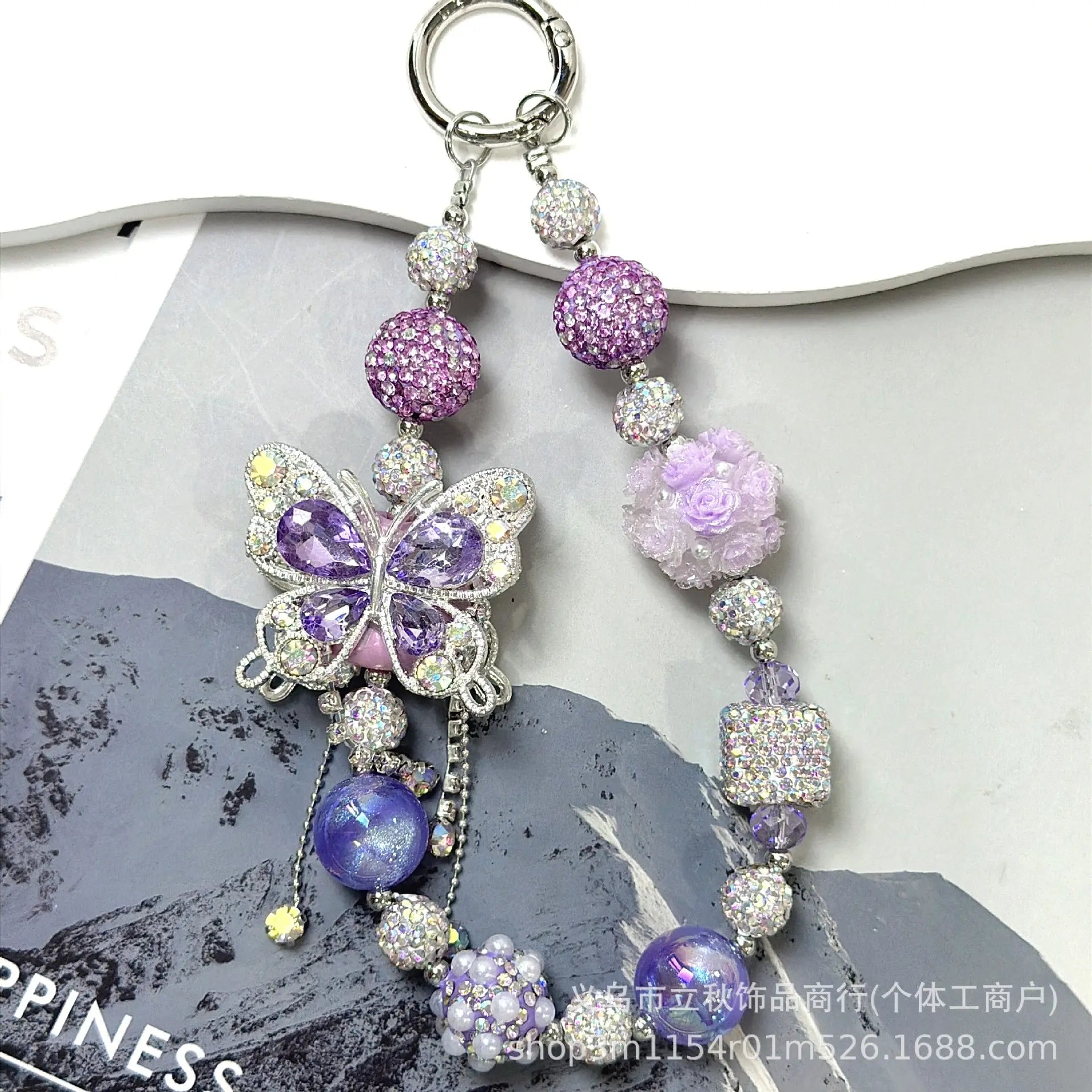 Luxury Crystal Butterfly Bag Charm & Keychain Rhinestone Beaded Accessory