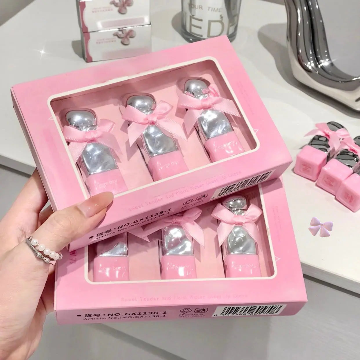 Cute Bow Lip Gloss Set Sweet Hydrating Shine Tint Long Lasting Moisturizing Lip Glaze Sparkels  Sparkels