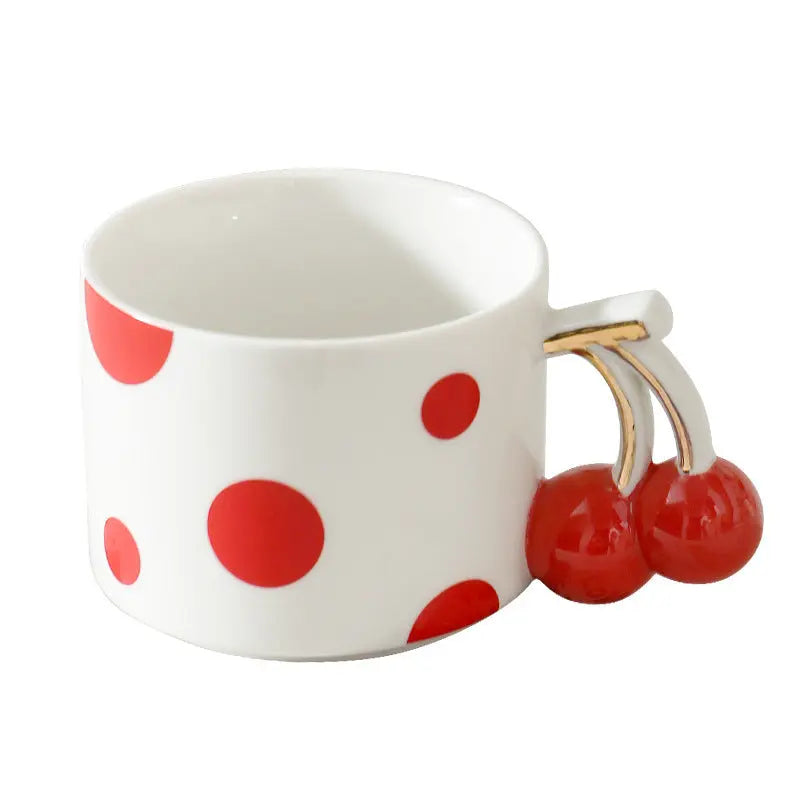 Cherry Handle Ceramic Mug Red Polka Dot Coffee Cup Cute Aesthetic Breakfast Mug for Tea & Latte Sparkels  Sparkels
