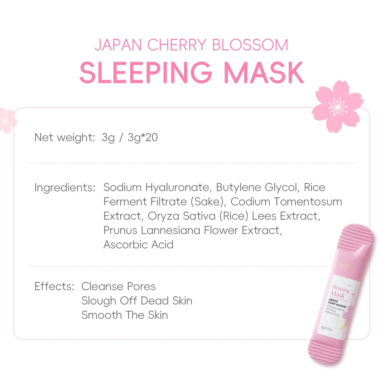 20ps Cherry Blossom Sleeping Mask Brightening, Firming & Moisturizing Night Gel (3g x 20 Sachets) Sparkels  Sparkels