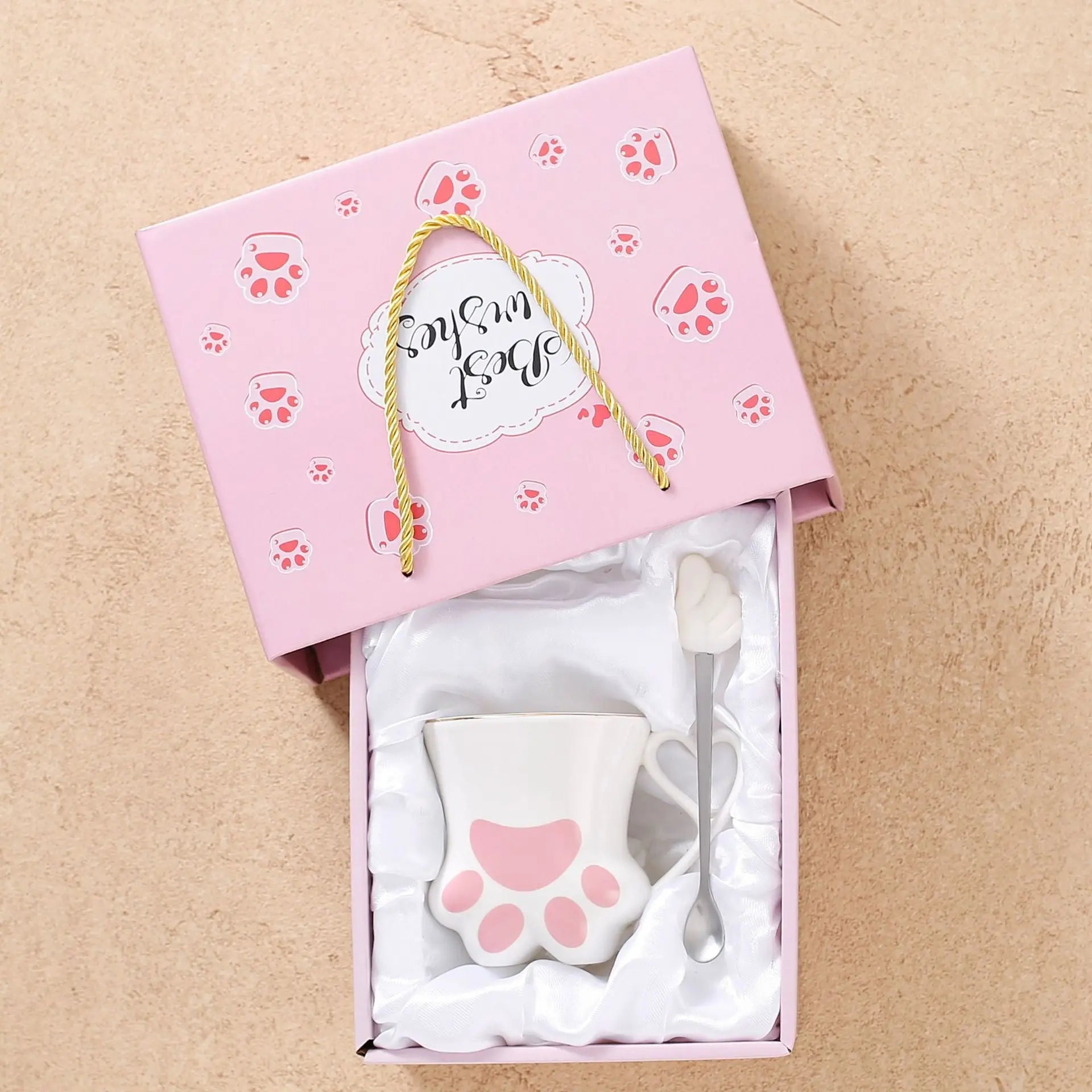Cute Cat Paw Ceramic Mug with Heart Handle & Star Spoon Kawaii Coffee & Milk Cup Gift Sparkels  Sparkels