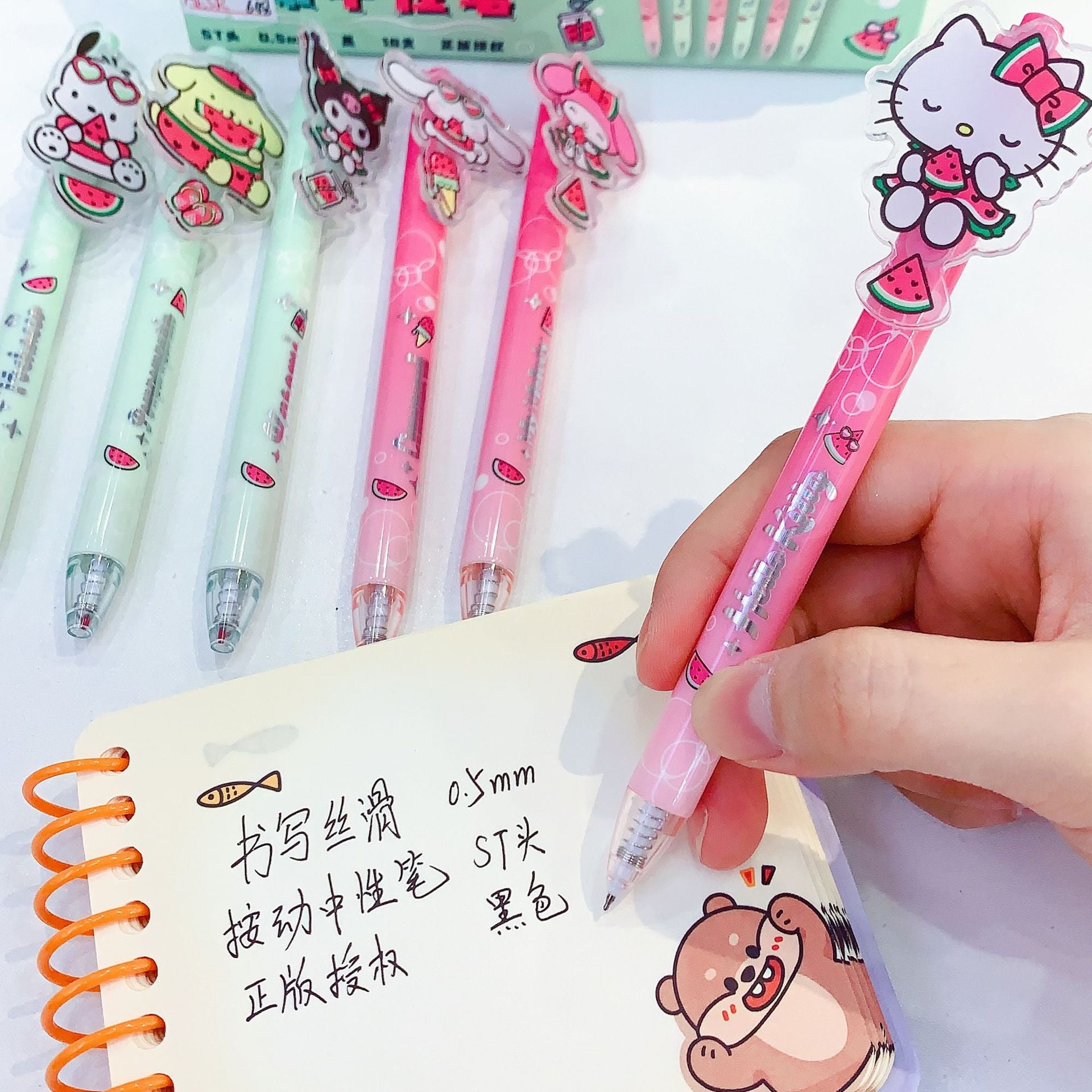 Kawaii Watermelon Sanrio Gel Pen 0.5mm Black Ink Cute Character Pen