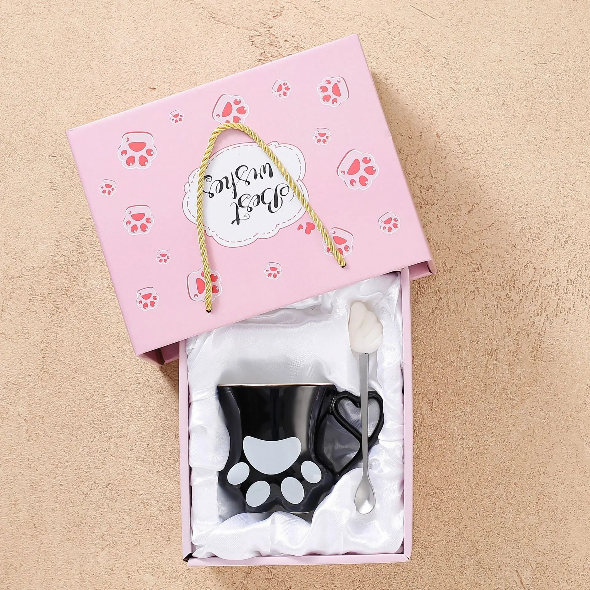 Cute Cat Paw Ceramic Mug with Heart Handle & Star Spoon Kawaii Coffee & Milk Cup Gift Sparkels  Sparkels