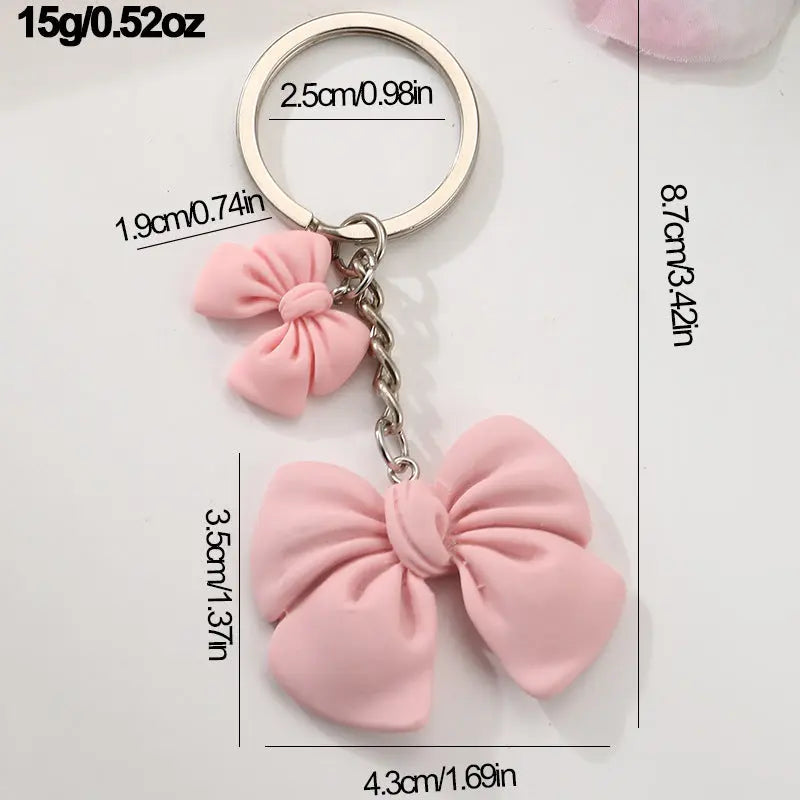 Cute Pink Bow Keychain Charm Kawaii Ribbon Bag Pendant Aesthetic Girly Key Ring Accessory Sparkels  Sparkels
