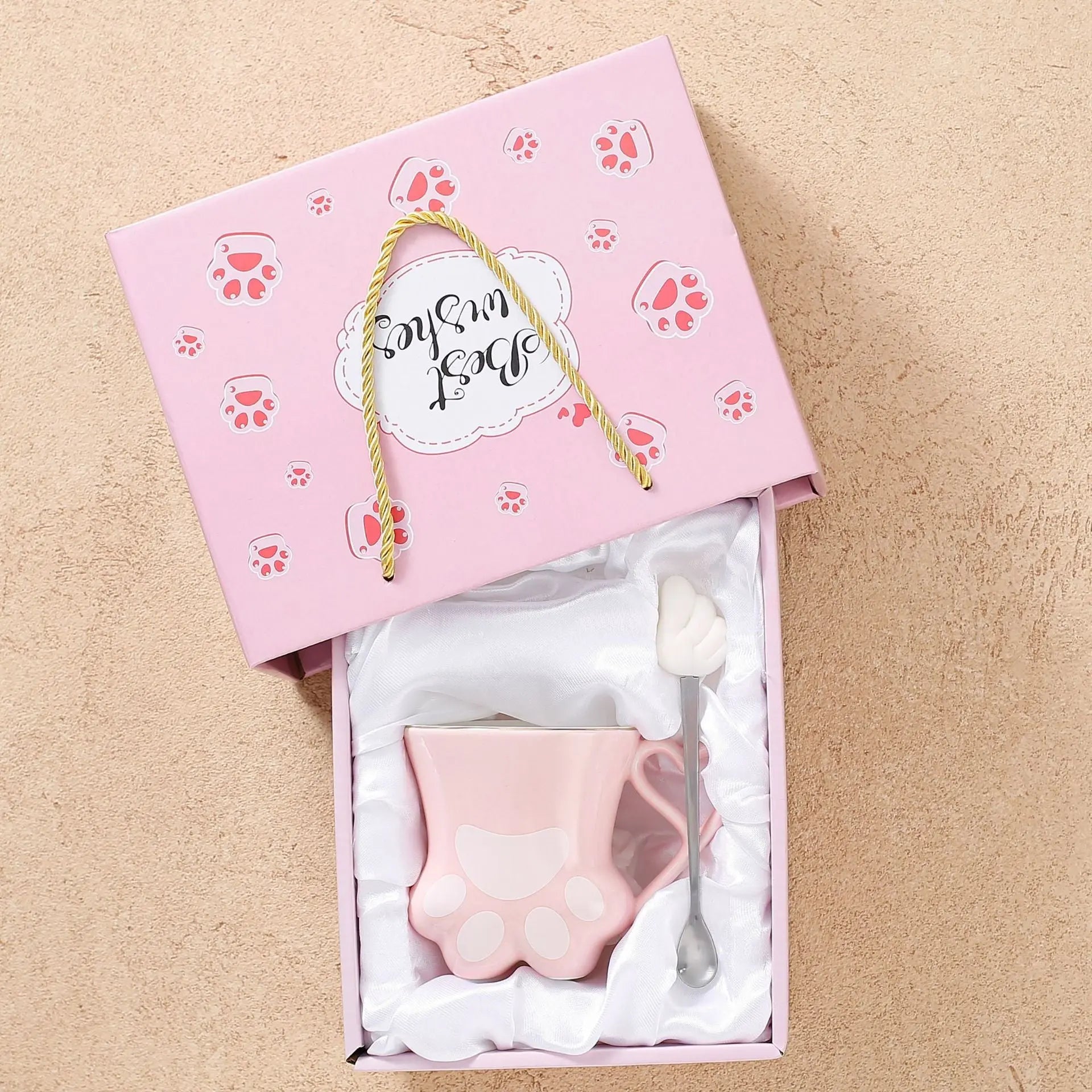 Cute Cat Paw Ceramic Mug with Heart Handle & Star Spoon Kawaii Coffee & Milk Cup Gift Sparkels  Sparkels