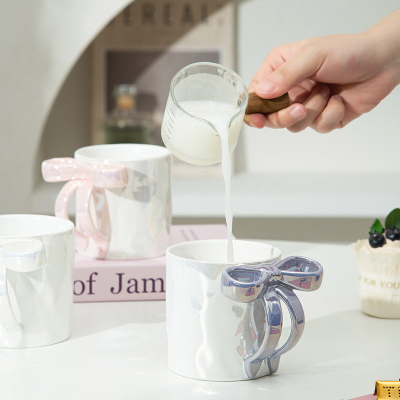 Creative Pearl Glaze Bow Ceramic Mug  Girl Heart Coffee Cup Cute Gift Water Mug for Women & Teens