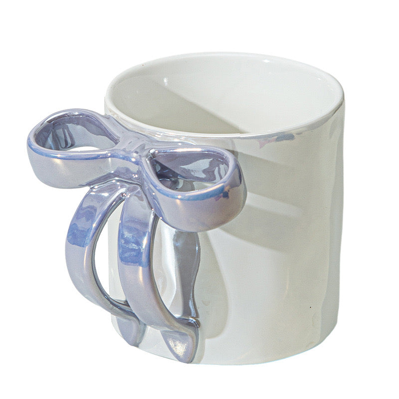 Creative Pearl Glaze Bow Ceramic Mug  Girl Heart Coffee Cup Cute Gift Water Mug for Women & Teens