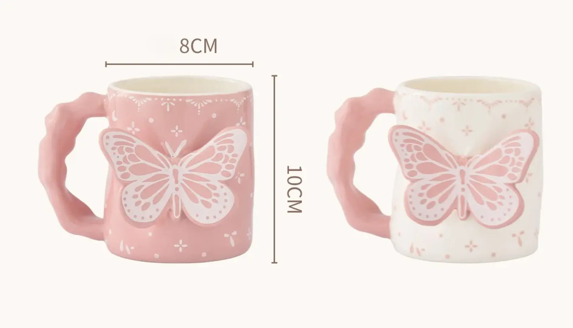 3D Butterfly Ceramic Mug  Cute Aesthetic Coffee & Tea Cup Handmade Relief Butterfly Design Pink & Ivory Gift Mug Sparkels  Sparkels