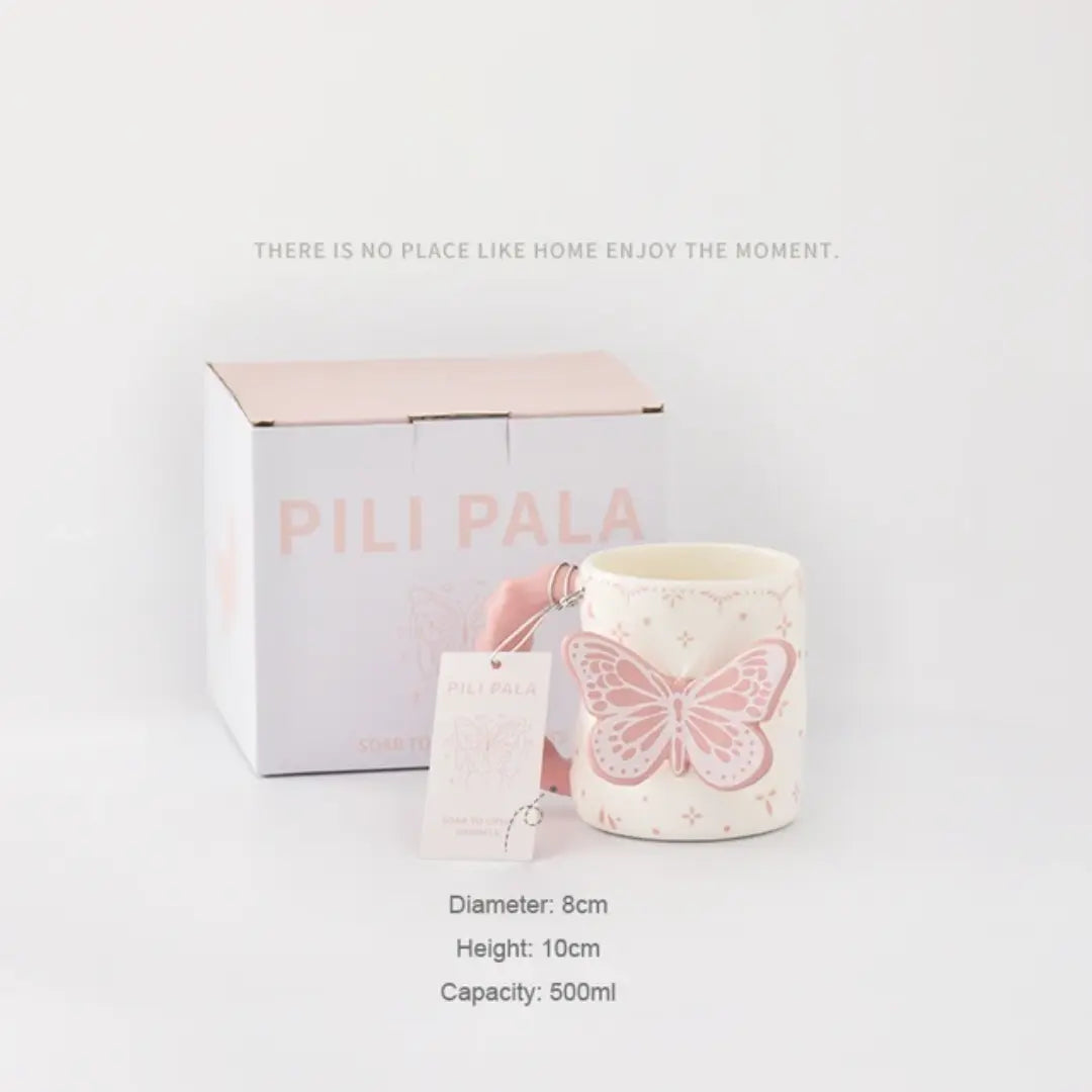3D Butterfly Ceramic Mug  Cute Aesthetic Coffee & Tea Cup Handmade Relief Butterfly Design Pink & Ivory Gift Mug Sparkels  Sparkels