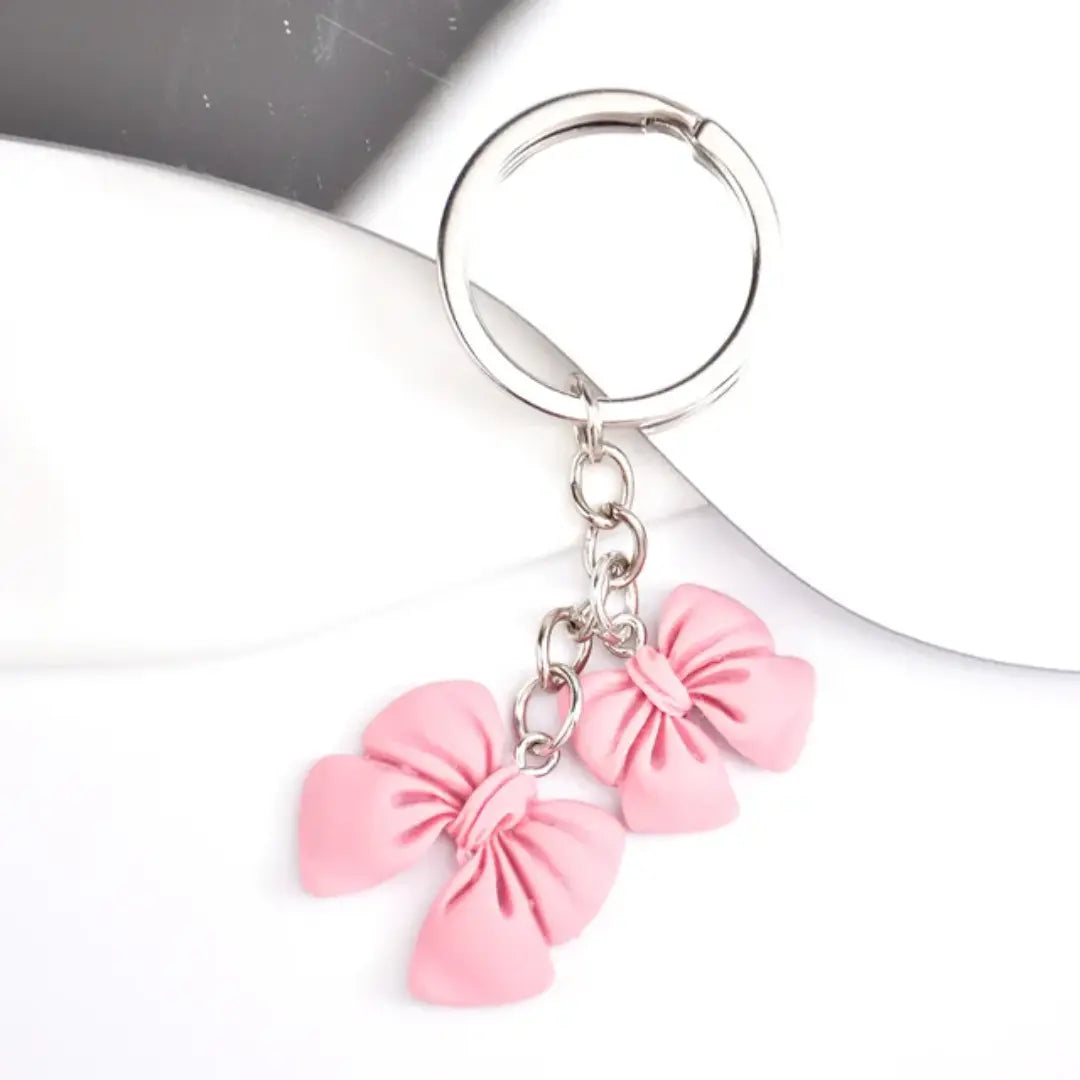 Cute Pink Bow Keychain Charm Kawaii Ribbon Bag Pendant Aesthetic Girly Key Ring Accessory Sparkels  Sparkels