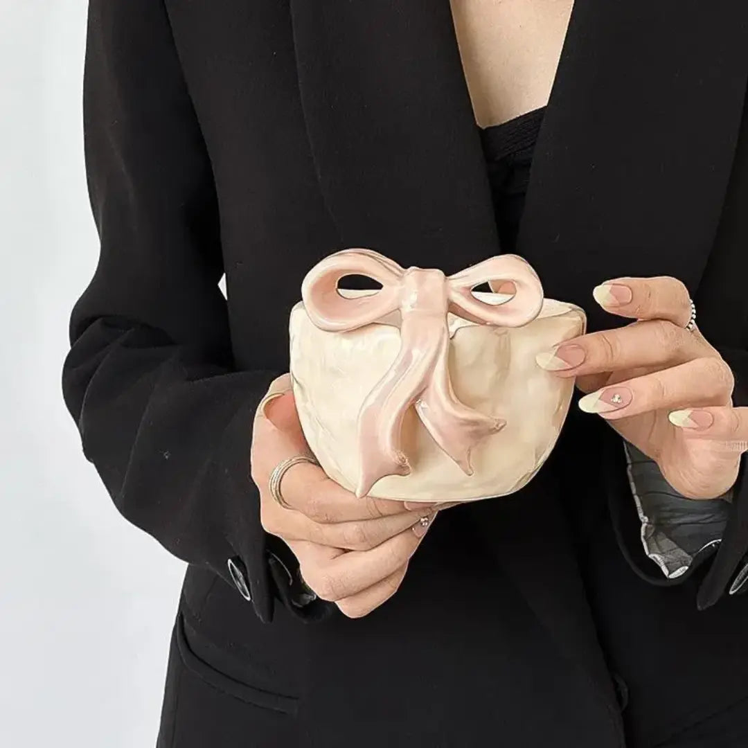 Handmade Ribbon Ceramic Coffee Cup & Saucer Set Luxury Artistic Tea Cup, Aesthetic Gift Sparkels  Sparkels