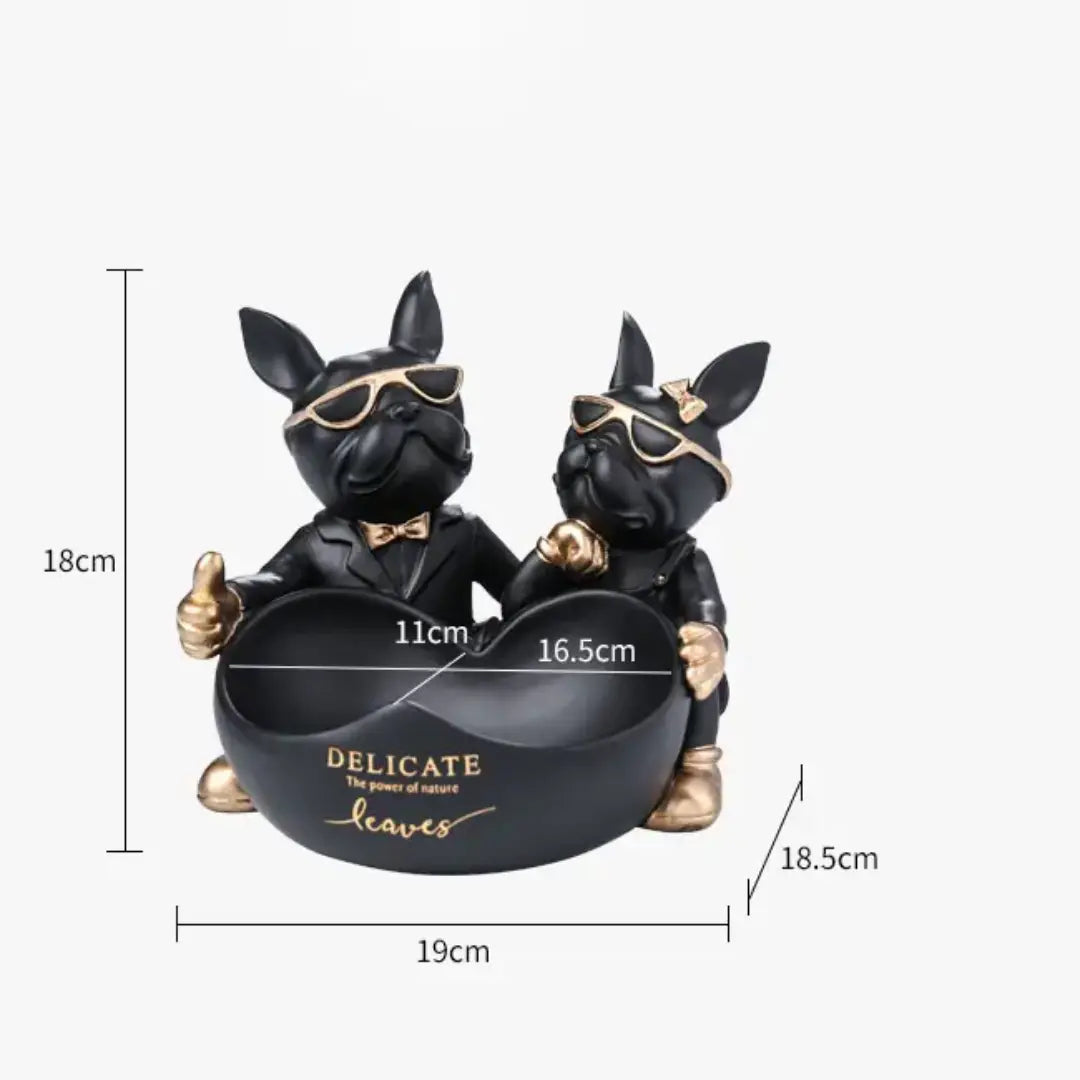 Luxury Bulldog Couple Decorative Bowl  Resin Dog Statue Storage Tray Jewelry Keys & Candy Holder Home Decor Sparkels  Sparkels